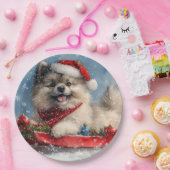 Keeshond Hund in Sledge Lass es Schnee Weihnachten Pappteller (Party)
