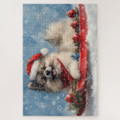Keeshond Hund in Sledge Lass es Schnee Weihnachten Puzzle (Vertikal)