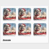 Keeshond Hund in Sledge Lass es Schnee Weihnachten Quadratischer Aufkleber (Blatt)