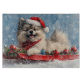 Keeshond Hund in Sledge Lass es Schnee Weihnachten Schneidebrett (Vorderseite)