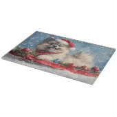 Keeshond Hund in Sledge Lass es Schnee Weihnachten Schneidebrett (Ecke)