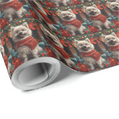 Keeshond Hund mit Weihnachtsgeschenken Feuerplatz Geschenkpapier (Rolleneckpunkt)