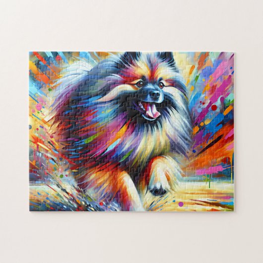 Keeshond Hund Portrait Akryllische Kunst Print Lov Puzzle (Horizontal)