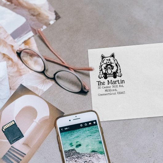 Keeshond Hund, Rücksendeadresse, Gummistempel
