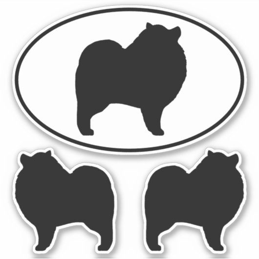 Keeshond Hund Silhouetten Kees Vinyl Sticker Set (Vorderseite)
