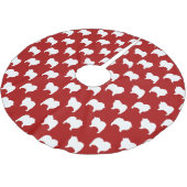 Keeshond Hund Silhouetten Muster Rot und Weiß Polyester Weihnachtsbaumdecke (Schrägansicht)