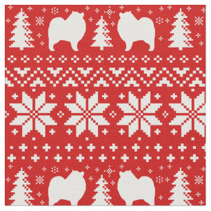 Keeshond Hund Silhouetten Weihnachtsfeiertag Rot Stoff
