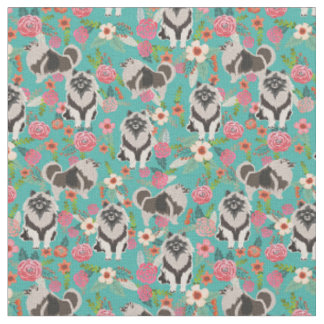 Keeshond Hund vintage floral Türkis Stoff