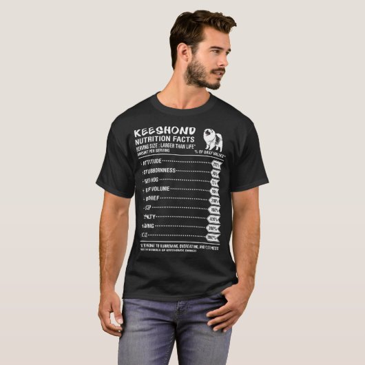 Keeshond-Hundenahrungs-Tatsachen-Menge pro T-Shirt (Vorne ganz)