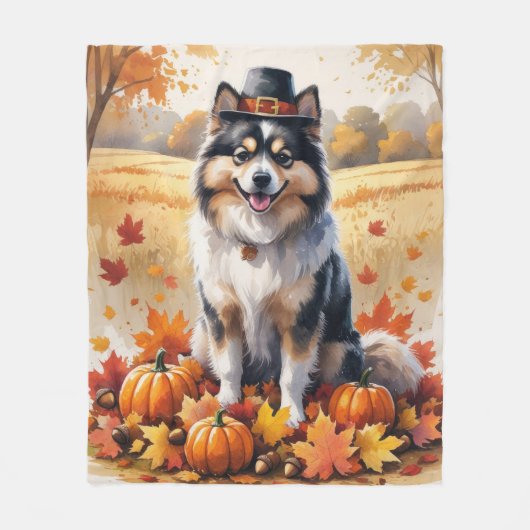 Keeshond im Herbst hinterlässt Erntedank Kunst Fleecedecke (Vorderseite)
