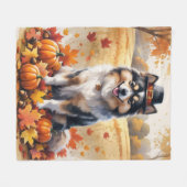 Keeshond im Herbst hinterlässt Erntedank Kunst Fleecedecke (Vorderseite (Horizontal))