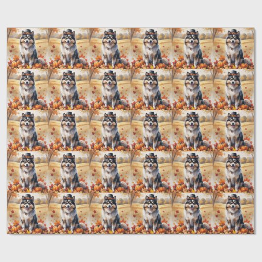 Keeshond im Herbst hinterlässt Erntedank Kunst Geschenkpapier (Flach)