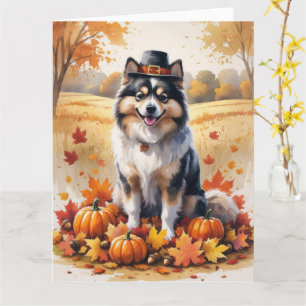 Keeshond im Herbst hinterlässt Erntedank Kunst Karte