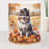 Keeshond im Herbst hinterlässt Erntedank Kunst Karte (Vorderseite)