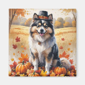 Keeshond im Herbst hinterlässt Erntedank Kunst Magnet (Vorne)