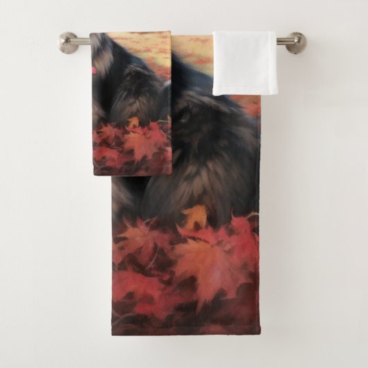 Keeshond im Herbst Leaves Fall Inspiriert Badhandtuch Set (Insitu)