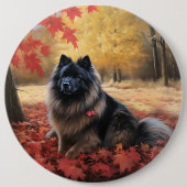 Keeshond im Herbst Leaves Fall Inspiriert Button (Vorderseite)