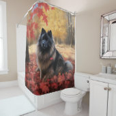Keeshond im Herbst Leaves Fall Inspiriert Duschvorhang (Beispiel)