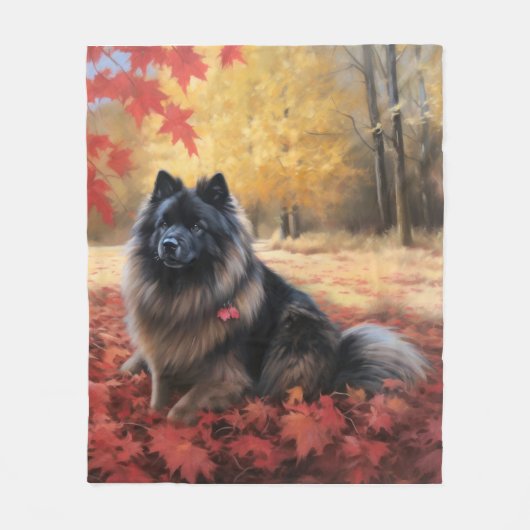 Keeshond im Herbst Leaves Fall Inspiriert Fleecedecke (Vorderseite)