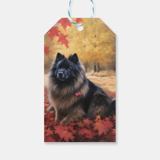 Keeshond im Herbst Leaves Fall Inspiriert Geschenkanhänger (Rückseite)