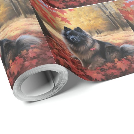 Keeshond im Herbst Leaves Fall Inspiriert Geschenkpapier (Rolleneckpunkt)