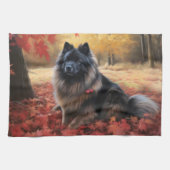 Keeshond im Herbst Leaves Fall Inspiriert Geschirrtuch (Horizontal)