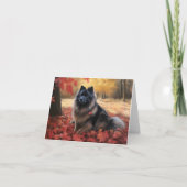 Keeshond im Herbst Leaves Fall Inspiriert Karte (Vorderseite)