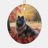 Keeshond im Herbst Leaves Fall Inspiriert Keramik Ornament (Links)