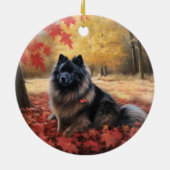 Keeshond im Herbst Leaves Fall Inspiriert Keramik Ornament (Hinten)