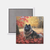 Keeshond im Herbst Leaves Fall Inspiriert Magnet (Vorderseite/Rückseite)