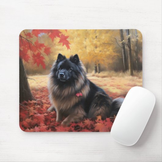 Keeshond im Herbst Leaves Fall Inspiriert Mousepad (Mit Mouse)
