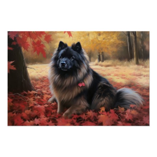 Keeshond im Herbst Leaves Fall Inspiriert Poster (Vorderseite)