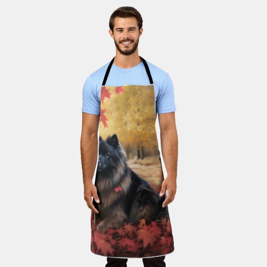 Keeshond im Herbst Leaves Fall Inspiriert Schürze (Getragen)