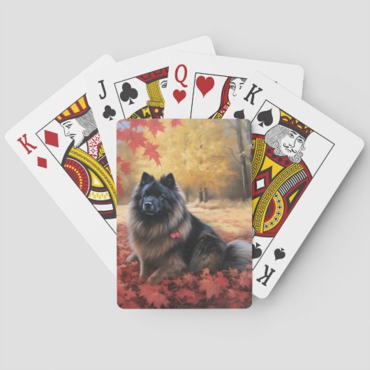 Keeshond im Herbst Leaves Fall Inspiriert Spielkarten (Rückseite)