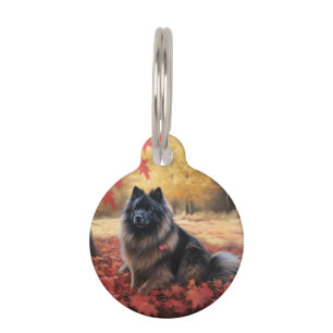 Keeshond im Herbstlaubfall inspiriert Haustiermarke