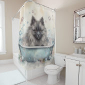 Keeshond in der Badewanne Wasserfarben Kunst Duschvorhang (Beispiel)