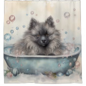 Keeshond in der Badewanne Wasserfarben Kunst Duschvorhang (Vorderseite)