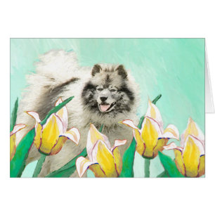 Keeshond in Tulips Malerei Niedliche Original Hund