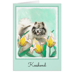 Keeshond in Tulips Malerei Niedliche Original Hund