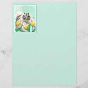 Keeshond in Tulips Malerei Niedliche Original Hund
