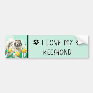Keeshond in Tulips Malerei Niedliche Original Hund Autoaufkleber