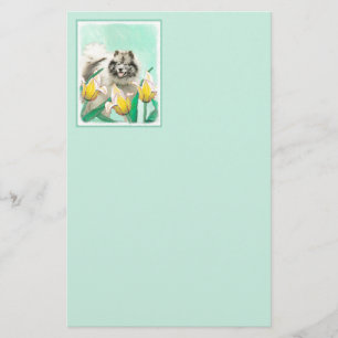 Keeshond in Tulips Malerei Niedliche Original Hund Briefpapier