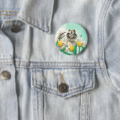 Keeshond in Tulips Malerei Niedliche Original Hund Button (Beispiel)