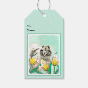 Keeshond in Tulips Malerei Niedliche Original Hund Geschenkanhänger