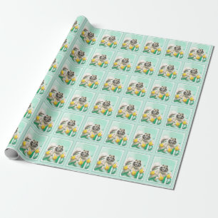Keeshond in Tulips Malerei Niedliche Original Hund Geschenkpapier