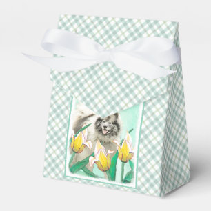 Keeshond in Tulips Malerei Niedliche Original Hund Geschenkschachtel