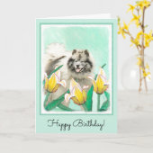 Keeshond in Tulips Malerei Niedliche Original Hund Karte (Gelbe Blume)