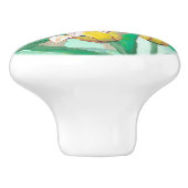 Keeshond in Tulips Malerei Niedliche Original Hund Keramikknauf (Seitenansicht)