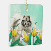 Keeshond in Tulips Malerei Niedliche Original Hund Keramikornament (Rechts)