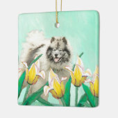 Keeshond in Tulips Malerei Niedliche Original Hund Keramikornament (Links)